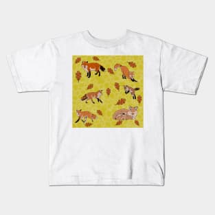 Red Foxes in Yellow Kids T-Shirt